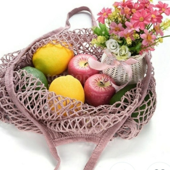 French Cotton Market Net Tote Bag/Dusty Rose/Short - Picture 5 of 8